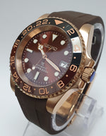 Bespoke Custom Build SUB Divers Watch Seiko NH36 Automatic ROOT BEER MOD Deployment  Strap
