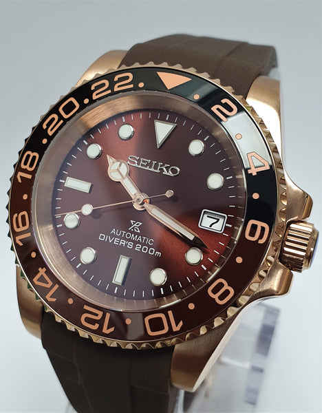 Bespoke Custom Build SUB Divers Watch Seiko NH36 Automatic ROOT BEER M ...