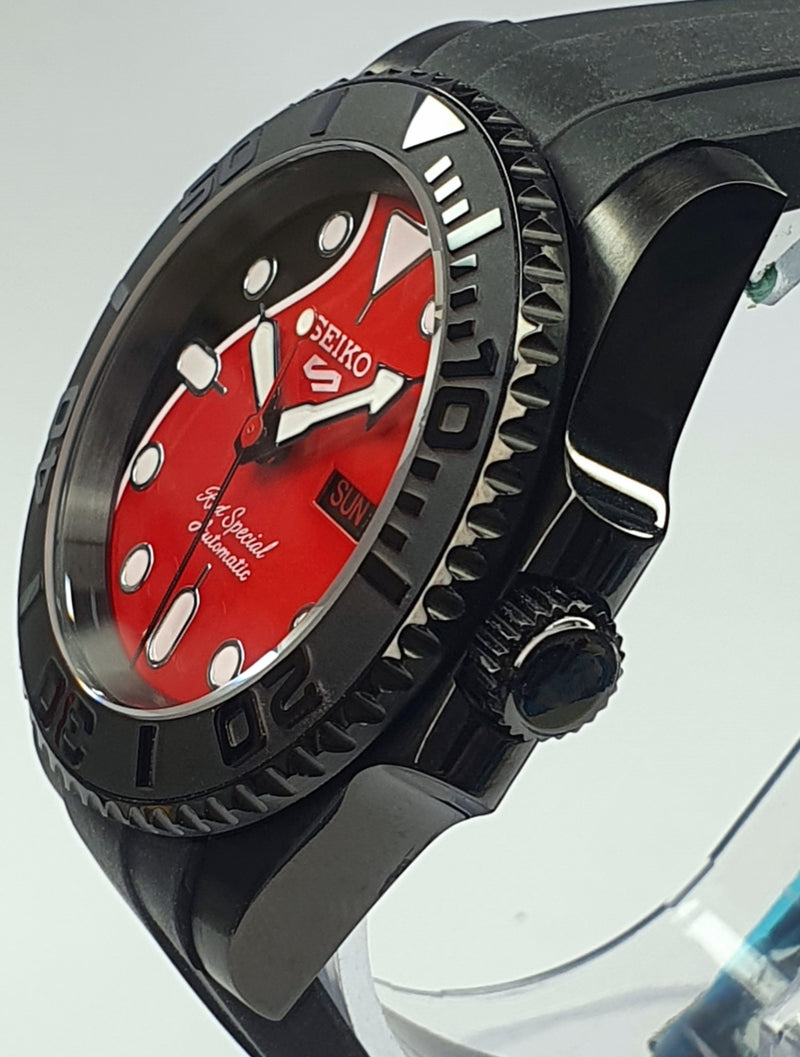 Bespoke Custom Build SUB Divers Watch Seiko NH36 Automatic 'BRIAN MAY MOD' Exhibition Back