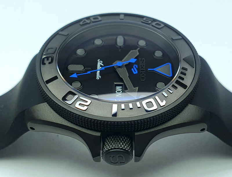 Bespoke Custom Build SKX007 Divers Watch Seiko NH36 Automatic 'STEALTH aka GHOST MOD' Premium Quality Case & Sapphire