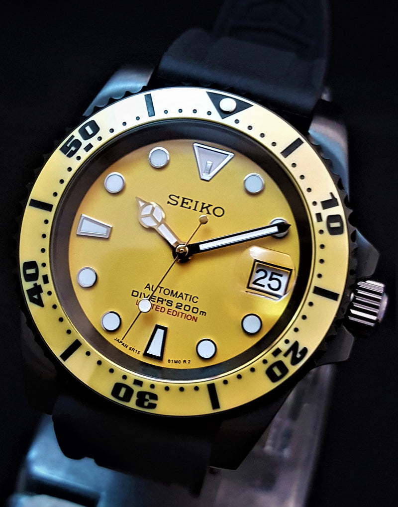 Bespoke Custom Build SUB Divers Watch Seiko NH36 Automatic 'BUMBLE BEE MOD'