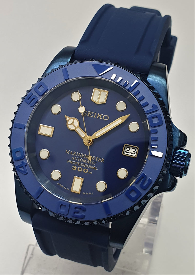 Bespoke Custom Build SUB Divers Watch Seiko NH36 Automatic 'BLUE M/MASTER MOD'