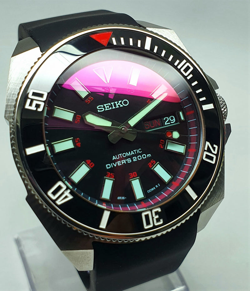 Bespoke Custom SKX Samurai Divers Watch SEIKO NH36 - AKA Blood Moon Mod! Premium Quality Case + Stainless Steel Bracelet