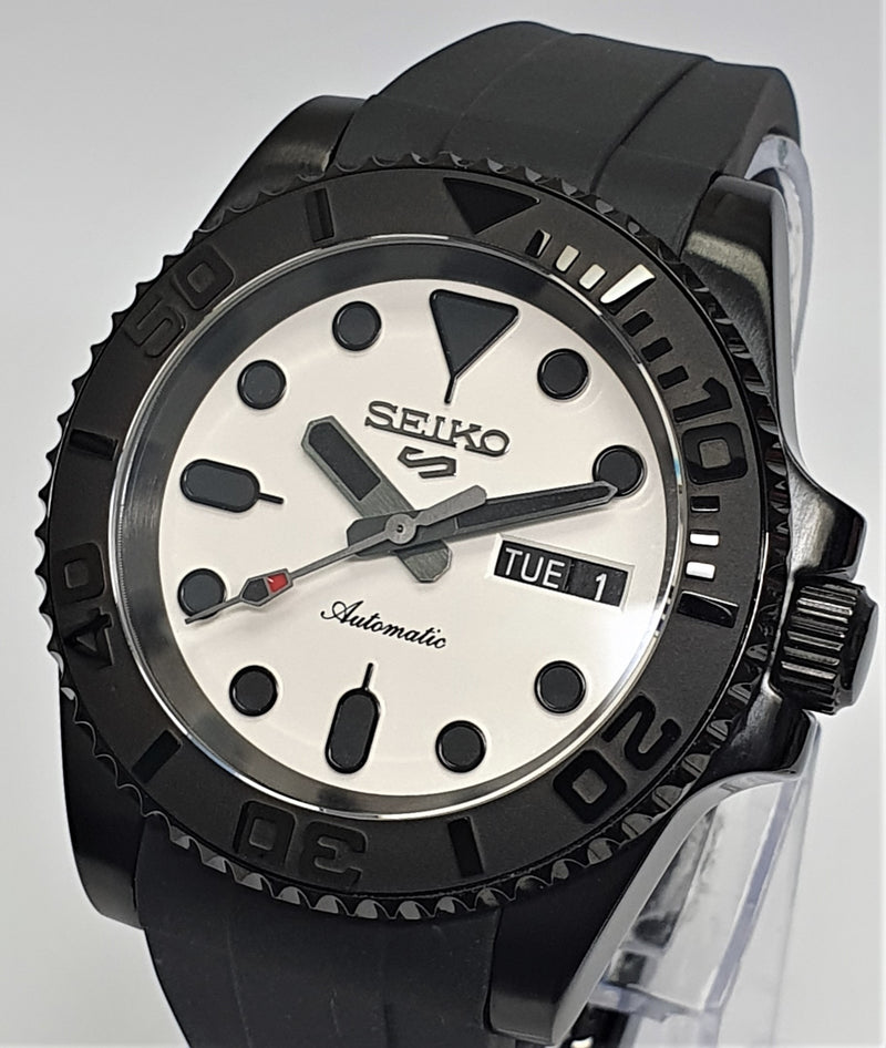 Custom Build SUB Divers Watch Seiko NH36 Automatic WHITE GHOST MOD Oyster-Flex Strap