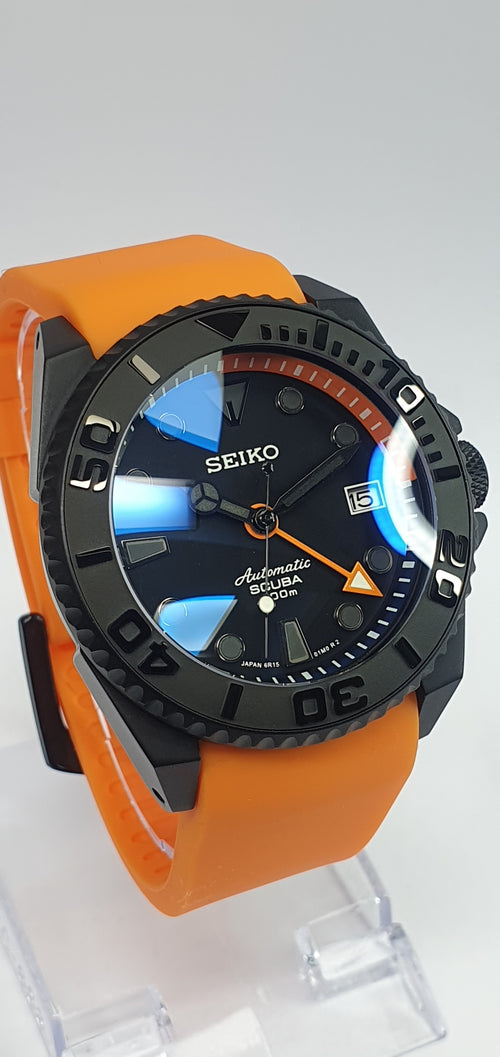 Bespoke Custom SKX Samurai Divers Watch SEIKO NH34 - STEALTH GMT Mod! Premium Quality PVD Case